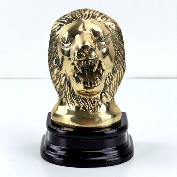 VINTAGE BRASS LION HEAD BOOKEND Heavy SET 7.5” Tall Made In KOREA 1994 - Picture 1 of 10